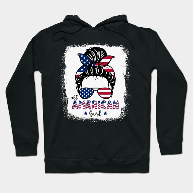 All American Girls 4th of July Bleached Hoodie by Zakzouk-store